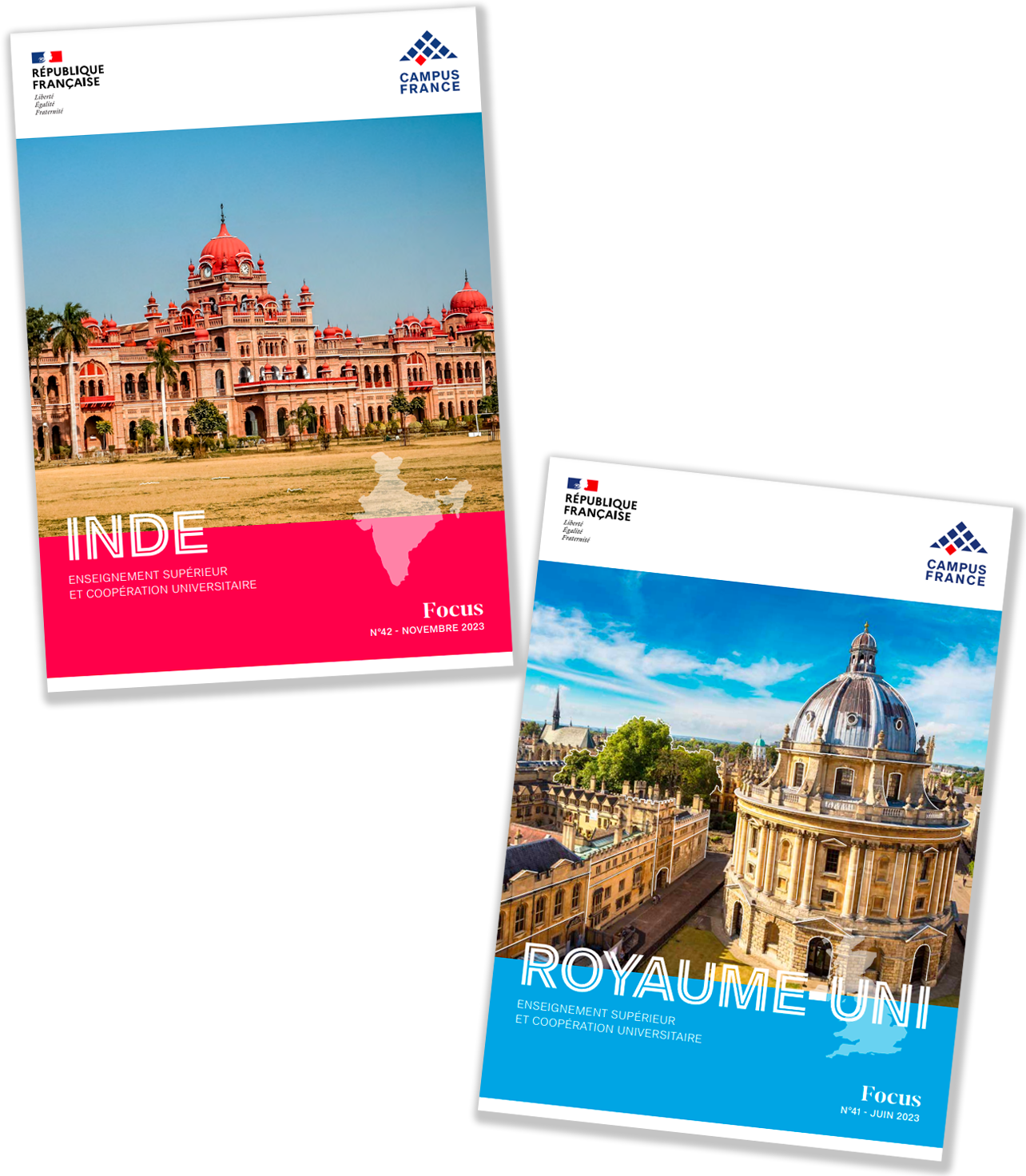 Couvertures des magazines Focus pays Inde et Royaume-Uni