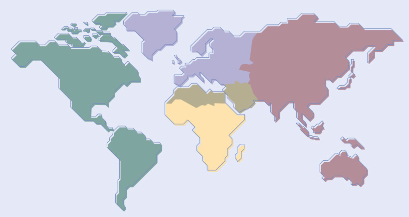 Carte du monde simplifié, projection mercator